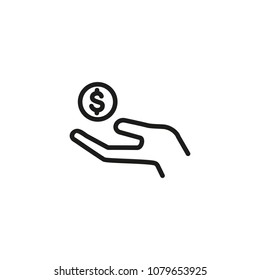 Hand Holding Coin Line Icon. Donation, Cash, Money. Volunteering Concept. Can Be Used For Topics Like Financial Assistance, Charity, Payment