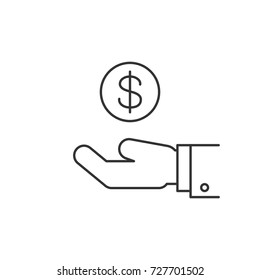 Hand holding coin line icon