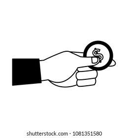 Hand holding coin on black and white colors