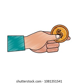 Hand holding coin scribble