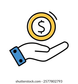 Hand holding a coin. Vector illustration of a hand holding a coin.