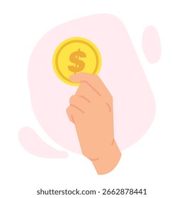 Hand Holding Coin Vector Illustration