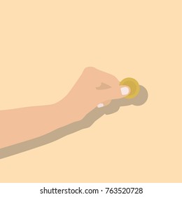 Hand holding a coin, vector illustration design. Hands collection.