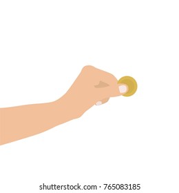 Hand holding a coin, vector illustration design. Hands collection.