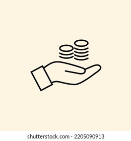 Hand holding coins. Save money icon, salary money, invest finance, Simple finance icon.