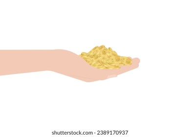 Monedas de sujeción manual. Ilustración vectorial aislada en fondo blanco. Concepto de inversión y ahorro.