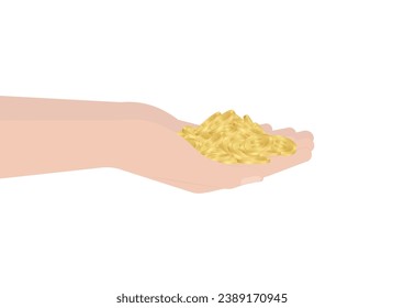 Hand Holding Coins. Vector Illustration Isolated on White Background. Investment and Saving Concept.