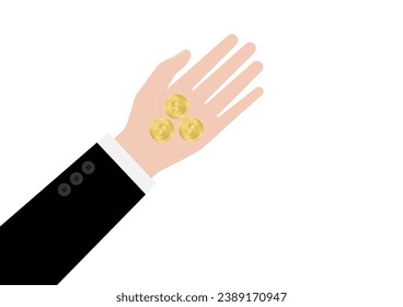 Hand Holding Coins. Vector Illustration Isolated on White Background. Investment and Saving Concept.