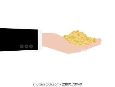 Monedas de sujeción manual. Ilustración vectorial aislada en fondo blanco. Concepto de inversión y ahorro.