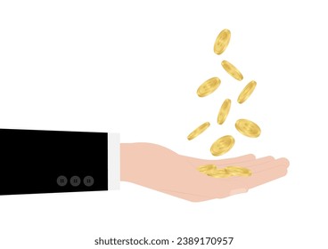 Hand Holding Coins. Vector Illustration Isolated on White Background. Investment and Saving Concept.
