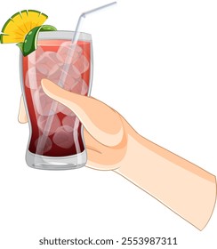Hand holding a cold, fruity beverage