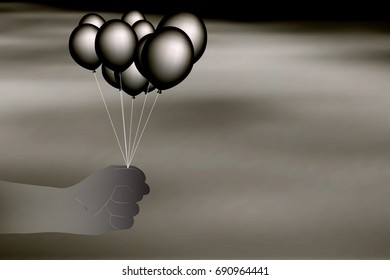 hand holding colorful balloons on sky background - vector design