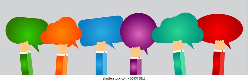 Hand Holding Colorful Speech Bubbles