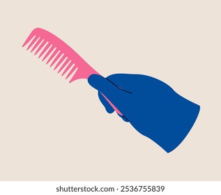 Hand holding comb. Colorful vector illustration
