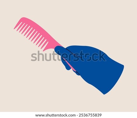 Hand holding comb. Colorful vector illustration
