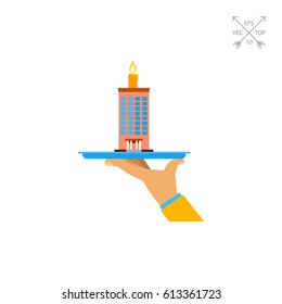 Hand Holding Company Building Cake Icon