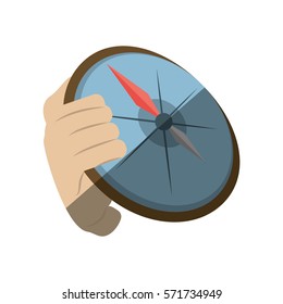 hand holding compass direction travel maritime shadow vector illustration eps 10