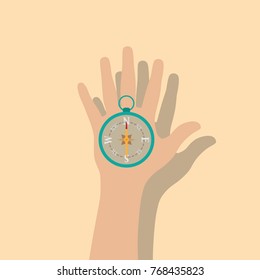 Hand holding a compass, vector illustration design. Hands collection.