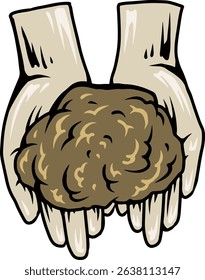 Hand holding compost soil illustration for organic gardening