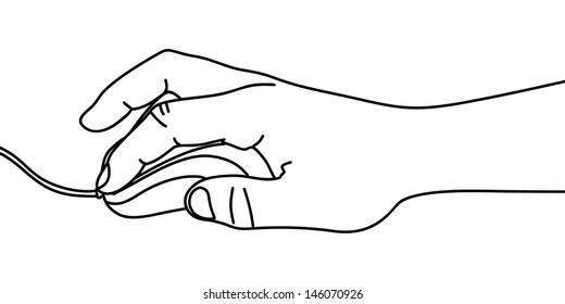 Hand holding computer mouse, illustration
