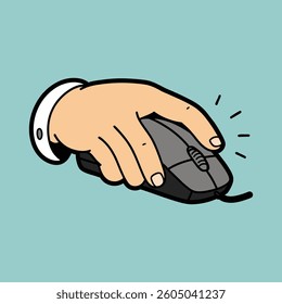 Hand Holding Computer Mouse Illustration icon cartoon