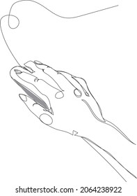 A hand holding a computer mouse. The hand and the computer mouse are one line. Icon. Vector image