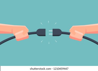 Hand holding connecting electric plug. Vector illustration