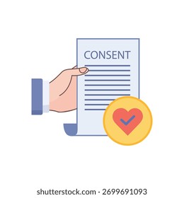 Hand Holding Consent Document with Heart and Checkmark