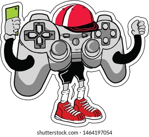hand holding console control tshirt sticker design vector isolated