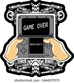 hand holding console control tshirt sticker design vector isolated