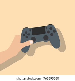 Hand holding a console controller, vector illustration design. Hands collection.