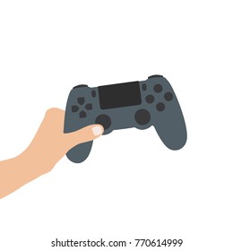 Hand holding a console controller, vector illustration design. Hands collection.