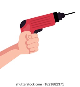 hand holding construction drill design of working maintenance workshop and repairing theme Vector illustration