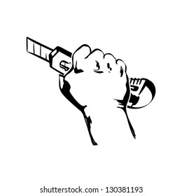  hand holding construction knife vector black hand draw illustration