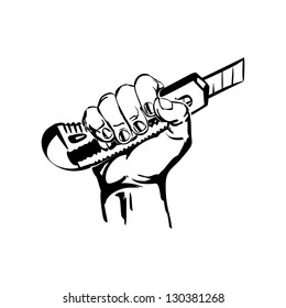  hand holding construction knife vector black hand draw illustration