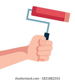 diseño de rollo de pintura de mano de construcción de taller de mantenimiento de trabajo y tema de reparación Ilustración de vectores