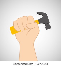 hand holding construction tool hammer, vector illustration