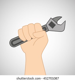 hand holding construction wrench icon, vector illustration