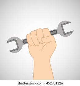 hand holding construction wrench icon, vector illustration