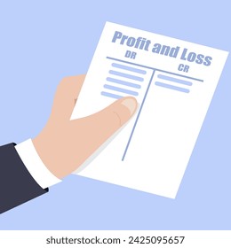 Hand holding a copy of a company profit and loss Statement,  Accountant preparing accounts concept