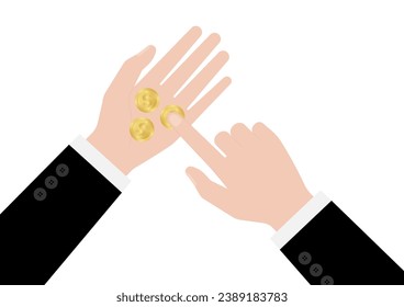 Hand Holding and Counting Coins. Vector Illustration Isolated on White Background. Investment and Saving Concept.