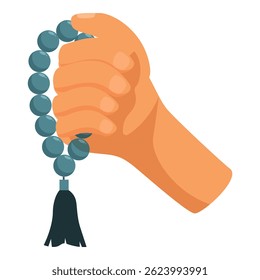 A mão está segurando e contando as contas de oração, um símbolo de fé e espiritualidade