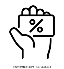 Hand holding coupon icon. Simple design. Line vector. Isolate on white background.