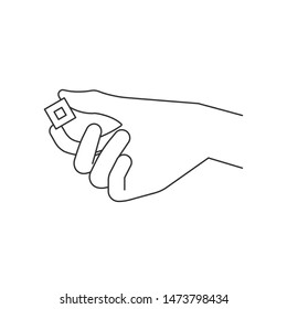 Hand Holding CPU Processor Chip - Line Illustration