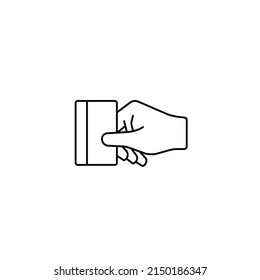 Hand holding credit card, bank card, pay simple thin line icon vector illustration