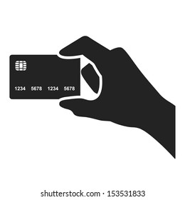 Hand Holding Credit Card Black Icon. Vector Illustration