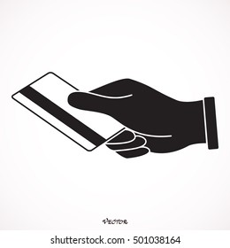 hand holding credit card black icon. Credit card payment icon vector. Isolated on White Background.