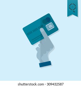 Hand Holding a Credit Card. Business and Finance, Single Flat Icon. Simple and Minimalistic Style. Vector