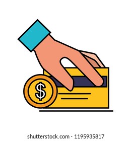 hand holding credit card and coin online shopping