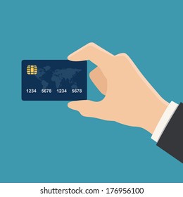 hand holding credit card colorful flat style vector illustration